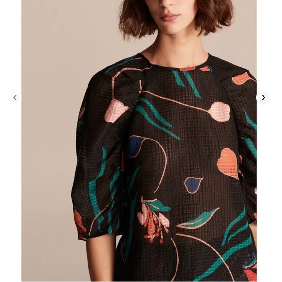 Rebecca Taylor Womens 10 Bloom Blouse 3/4 Sleeve Black Floral Sheer Print Silk - Picture 1 of 7